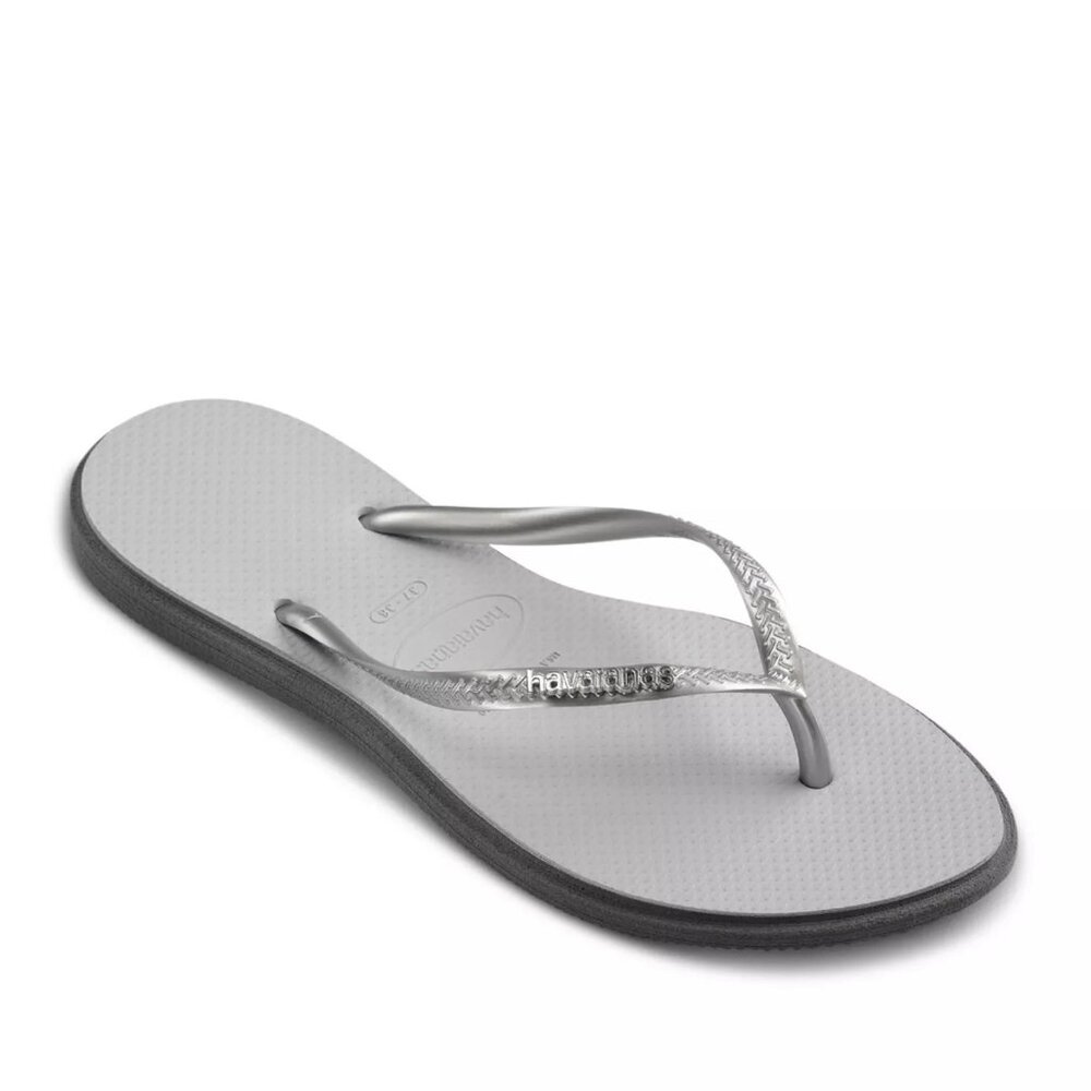 46$ Havaianas Slim Point Flip Flop Rubber Sandals Women's Size 5 US Silver